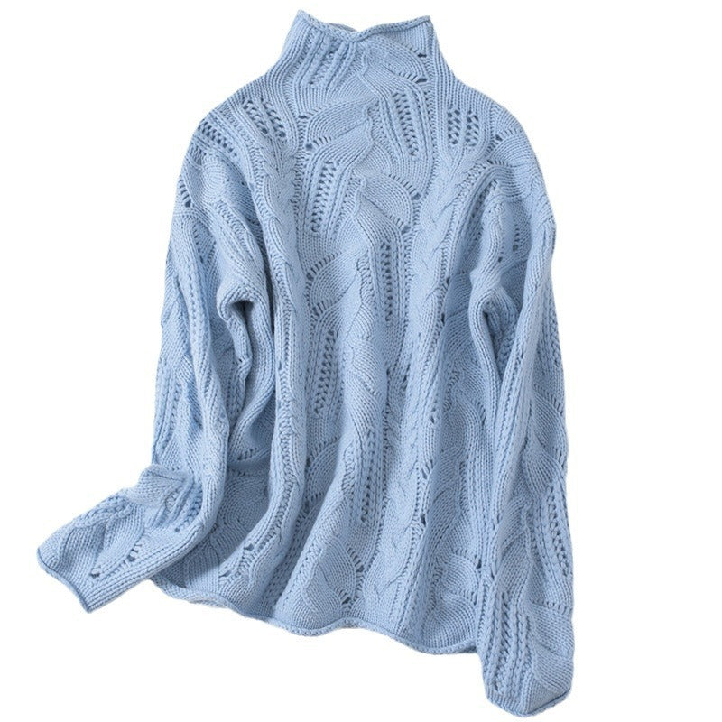 Artistic Mesh Sweater Pure Cashmere Shirt Women's High Neck Thickened Fashionable